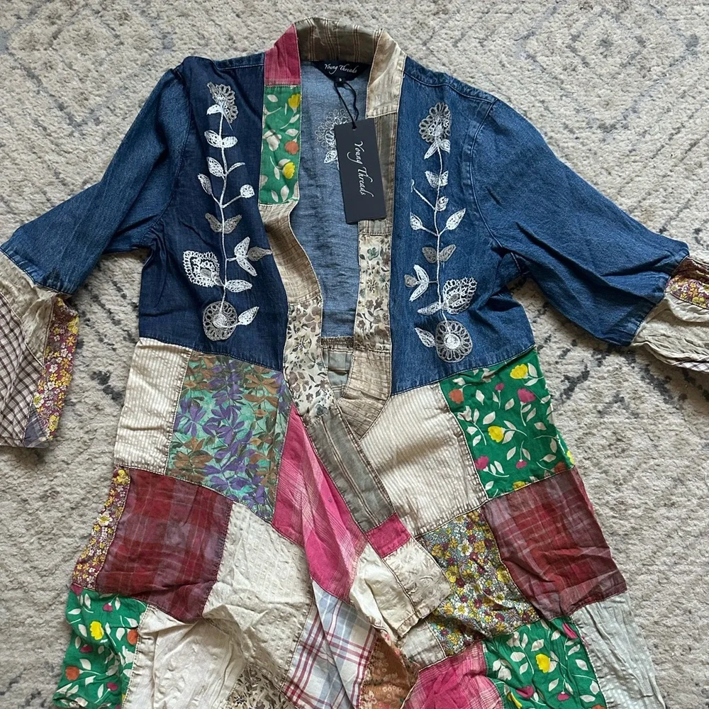 NWT- Young Threads  Patchwork Kimono Jacket - Multicolor - Picture 3 of 7